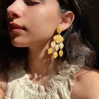 Maysa earrings - polymerclay tall gold handmade