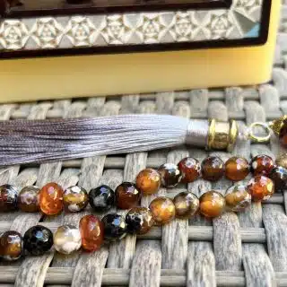 Agate brown, 33 beads Sebha, prayer beads with long tassel