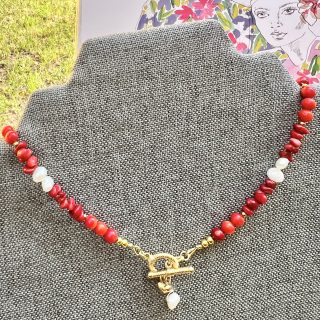 Coral, pearl necklace with 18 gold filled clasp.
