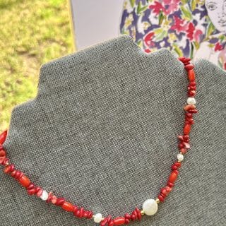 Mother’s Day necklace, coral, pearl necklace, gold filled clasp, spacer