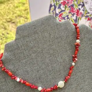 Mother’s Day necklace, coral, pearl necklace, gold filled clasp, spacer