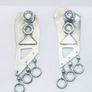 Uneven Silver Earring with zircon stone