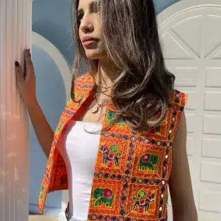 Indian embroidery orange vest