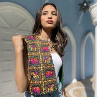 Indian embroidery green vest
