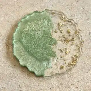 pistache with gold leaves resin coaster