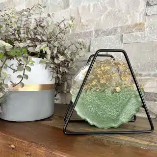 pistache with gold leaves resin coaster