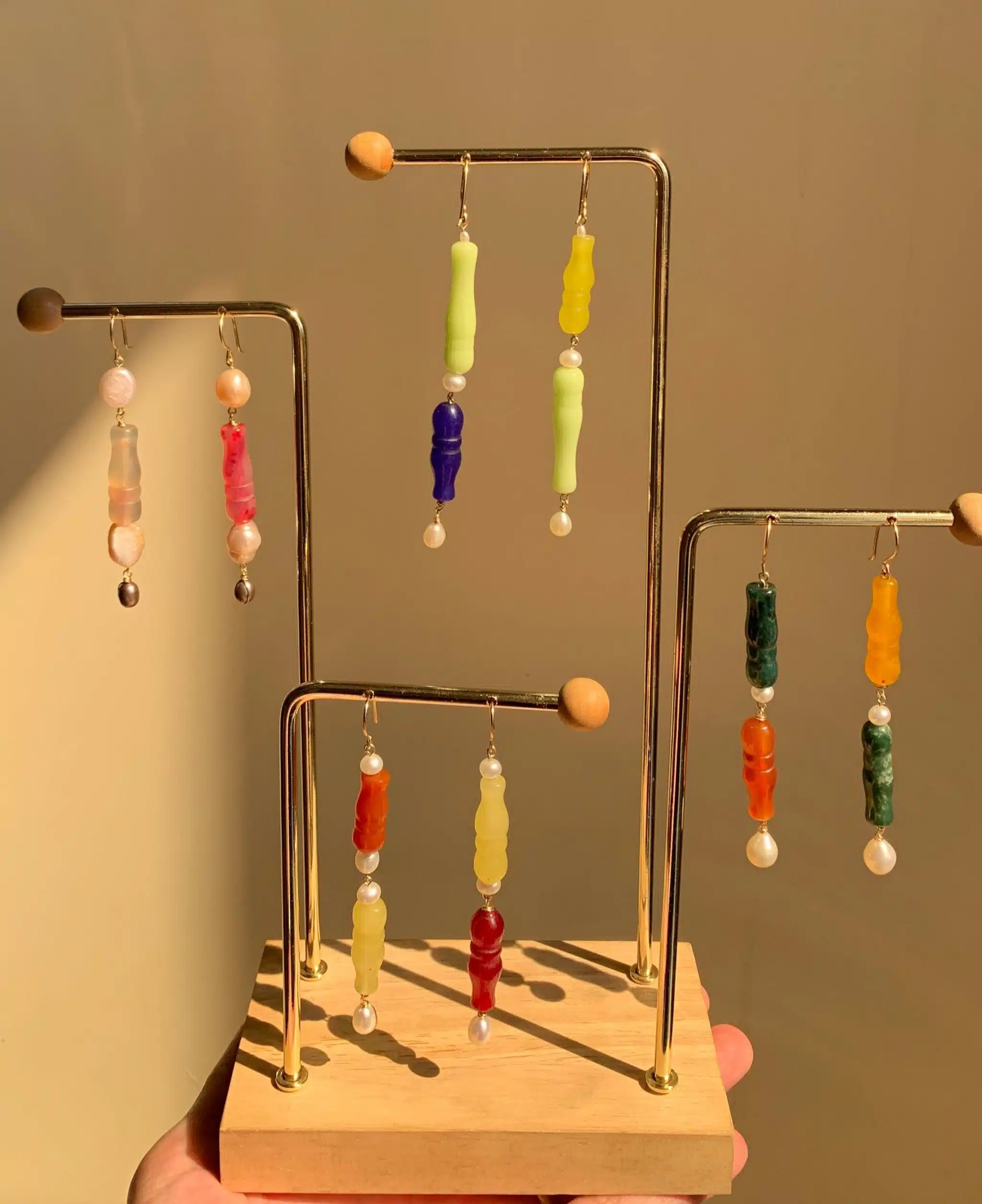 Color Cascade 1 color cascade earrings - Natural Agate stones and 14K gold filled wires