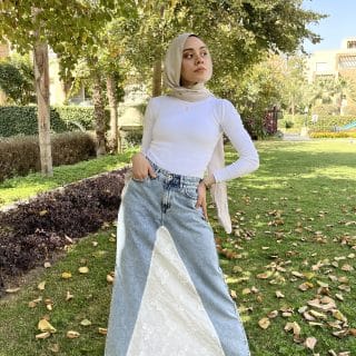 Lace whisper denim skirt