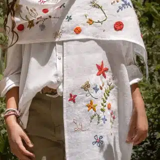 Floral Delight White Shawl