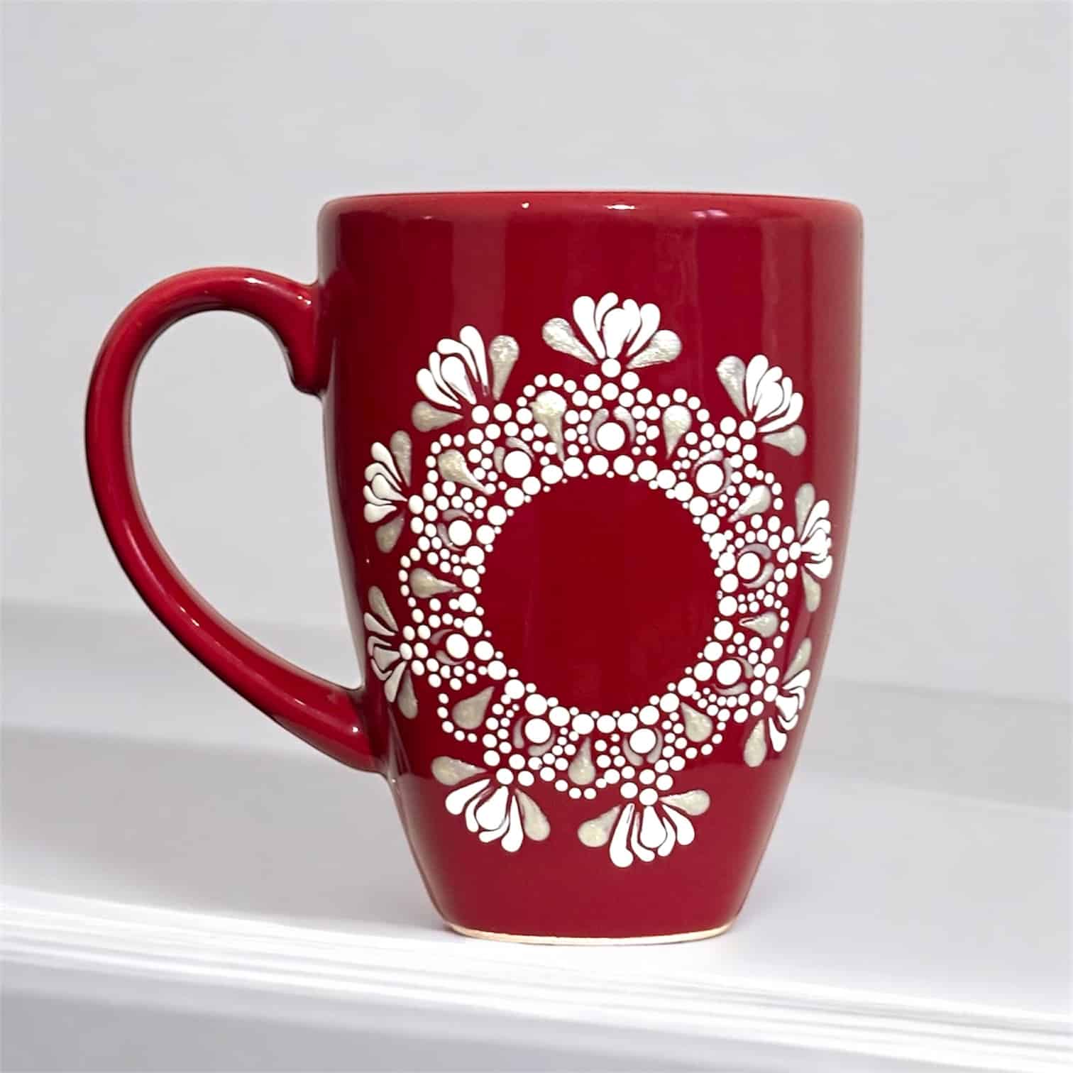 Mandala dots red mug 1 Mandala dots red mug