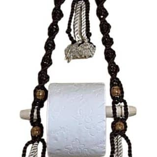 Handmade Macrame Tissue Holder - Brown/White