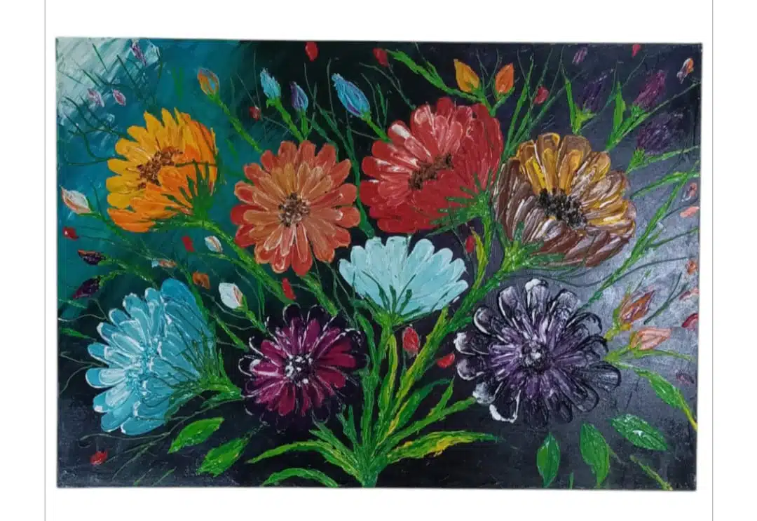 3D Dahlia flowers 1 acrylic on canvas