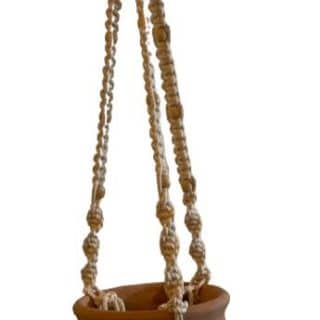 Macramé Cotton Plant Hanger with Wooden Beads & Handmade Clay Pot for Plants or Lighting