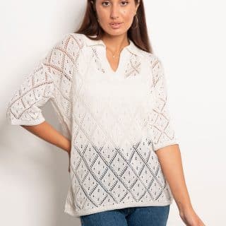White Knit Polo Top