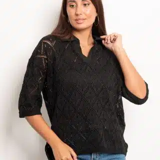 Black Polo Knit Top
