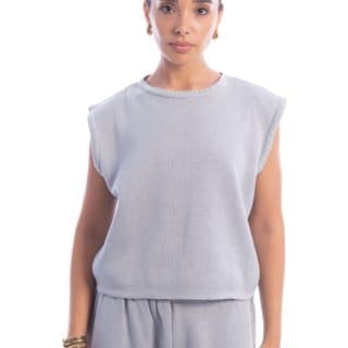 Grey sleeveless knit top