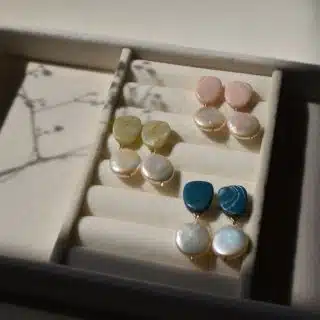 Dara earrings - colorful Handmade polymer clay earrings in teal blue and pink and mint green for everyday wear, using 14k gold-filled wire and 925 sterling silver post