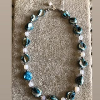 925 Silver Laser Colored Seashells & Moon stone Necklace