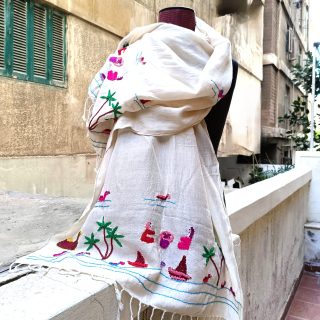 شال ريفى قطن تطريز يدوى بالخيط القطن