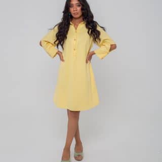 Yellow cotton linen short dress