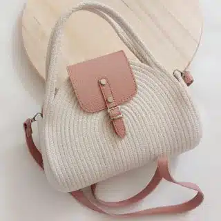 Top Rated Products 17 Cotton cord rope crossbody bag with faux leather flap