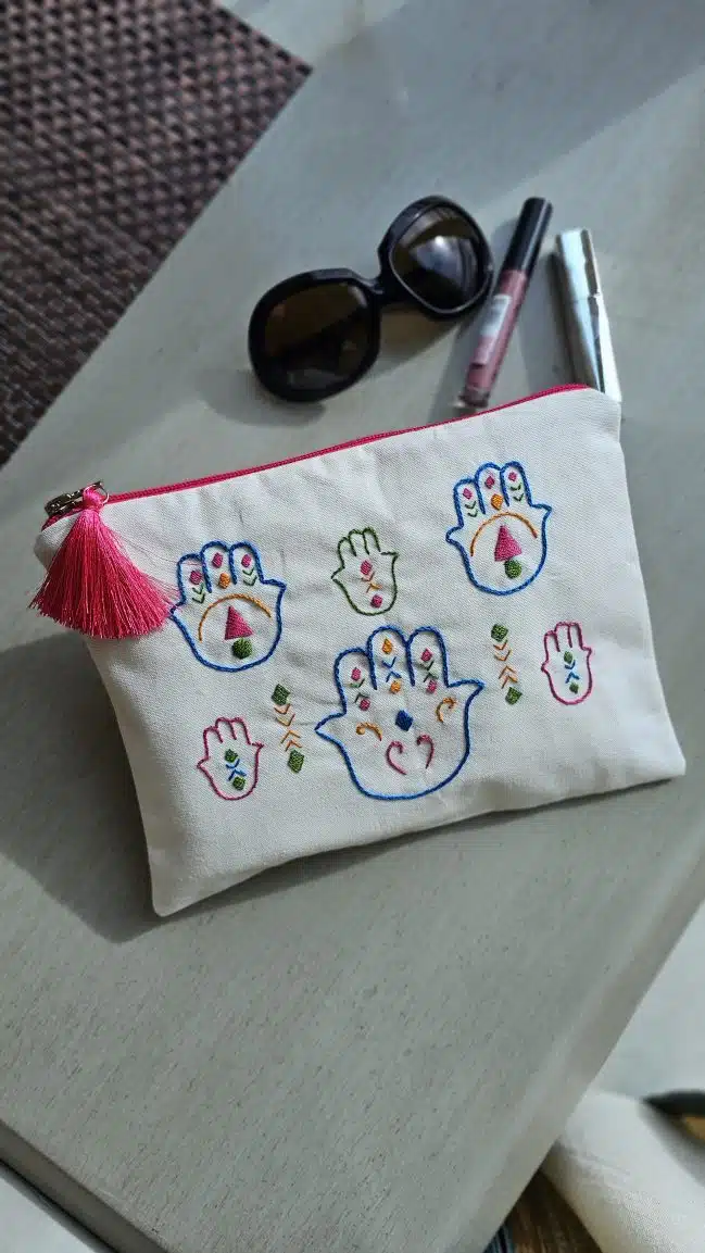 Kaf Fatma Hand-embroidered Cotton clutch 1 Kaf Fatma Hand-embroidered Cotton clutch