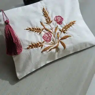 Wheat Sheaves Hand-embroidered Cotton clutch
