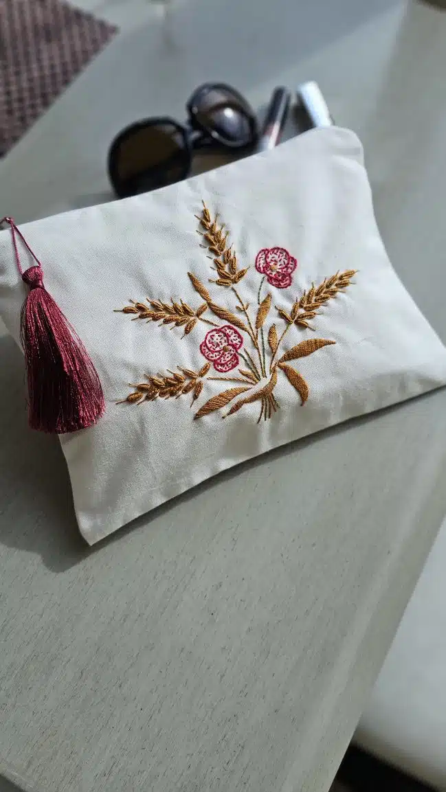 Wheat Sheaves Hand-embroidered Cotton clutch 1 Wheat Sheaves Hand-embroidered Cotton clutch