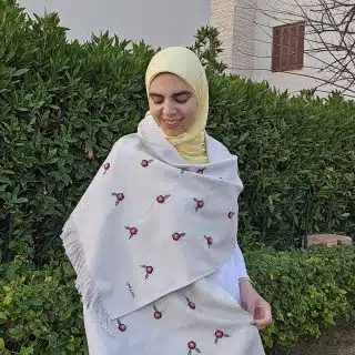 Burgundy Roses Hand-embroidered Natural Cotton Shawl