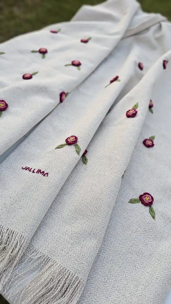Burgundy Roses Hand-embroidered Natural Cotton Shawl 4 20250424 182025 scaled
