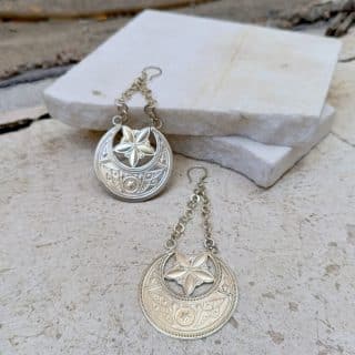 حلق هلال ونجمه نحاس طلاء فضه .