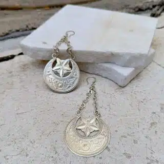 حلق هلال ونجمه نحاس طلاء فضه .