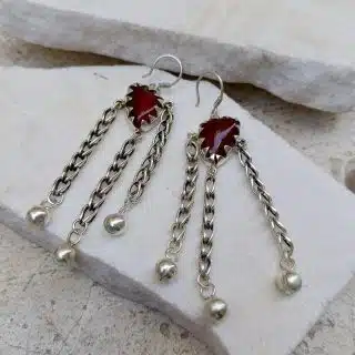 حلق نحاس مطلي فضه وحجر عقيق