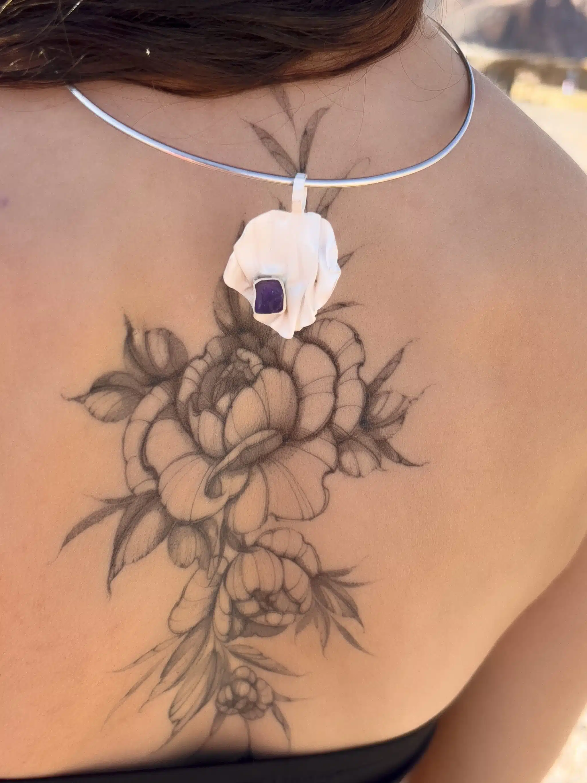 Handmade Sterling Matte Silver Pendant with an Amethyst Gemstone (Code 945) 1 Handmade Sterling Matte Silver Pendant with an Amethyst Gemstone (Code 945)