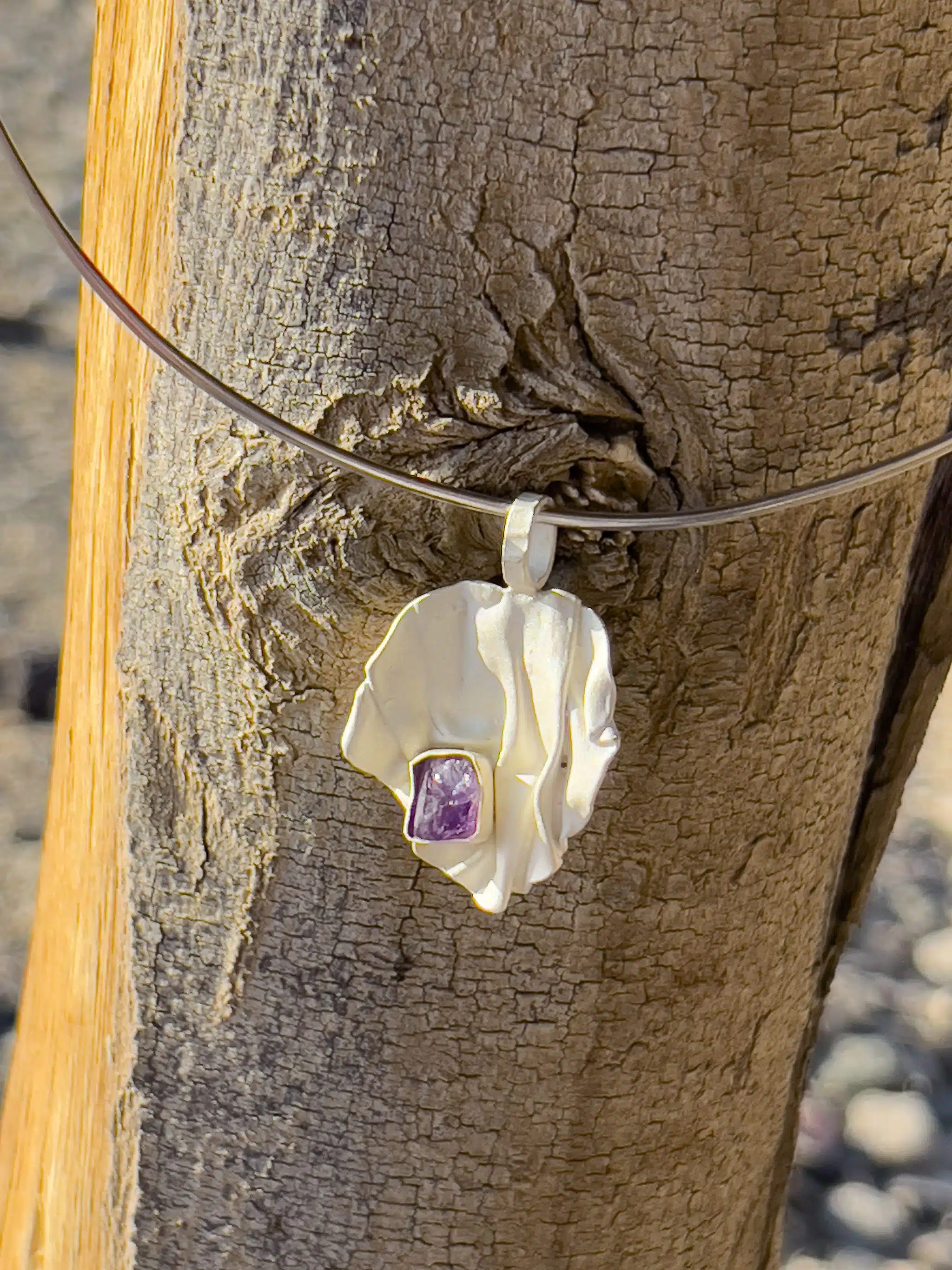 Handmade Sterling Matte Silver Pendant with an Amethyst Gemstone (Code 945) 2 945 2 scaled