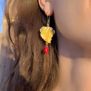 Handmade Gold Platted Sterling Silver Earring Red Precious Coral Gemstone Code 958)