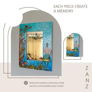 Hand painted rectangular mirror for summer house