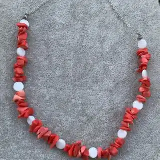 925 Silver pink coral and seashell necklace