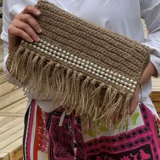 Burlap crochet clutch with pearls