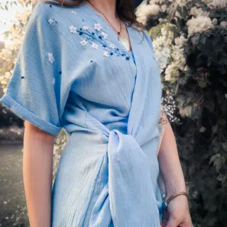 Blue Cherry Blossom Wrap Dress