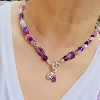Amethyst necklace, sterling silver clasp.