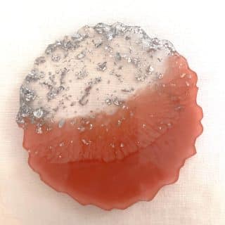 salmon pink with silver leaves