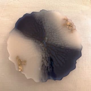 purplish blue and off-white with gold leaves