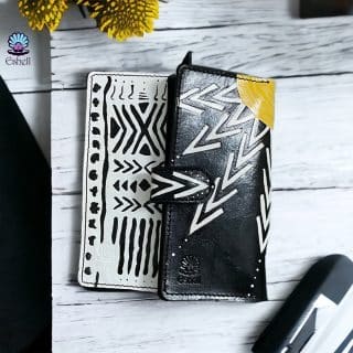 long wallet genuine leather black and white