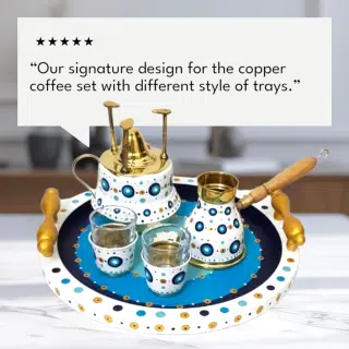 Hand Painted Copper Coffee Set طقم القهوة النحاس مع الصينية