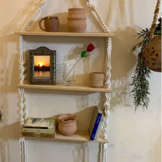 Handmade Macrame Wall Shelf – 3-Tier Hanging Display for Pottery & Plants