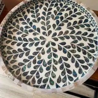 Mother of Pearl tray, Blue greyish leaves circle KT-C-09-40