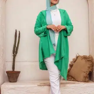 Green Asymmetrical Linen Fringes Cardigan