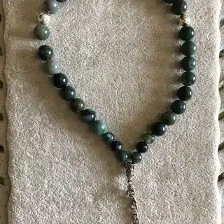 925 Silver Islamic Rosary with 33 Beads of Moss Green Agate