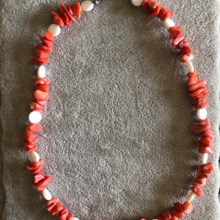 925 Silver pink coral with Seashells Necklace
